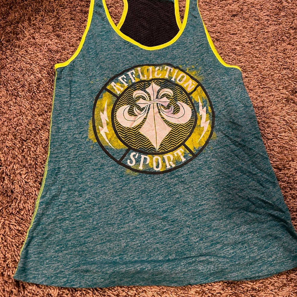 Affliction Blue Sleeveless Tank Top with Athletic Graphic